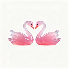 Fototapeta premium Pink glass swan sculptures facing each other