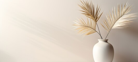dry beige palm leaves in a modern white vase tradisional,generative AI