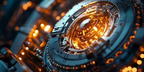 Advanced quantum cryptography device with highly detailed futuristic technology setup