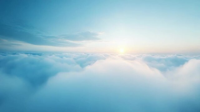 Sun rising above a peaceful blue cloudscape