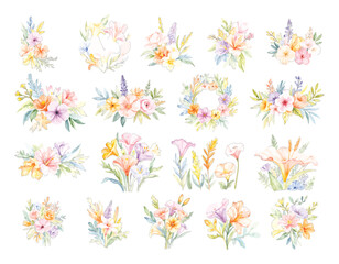 Watercolor flower wreath for decoration design, transparent background, vector, illustration