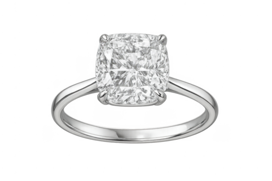 Engagement ring displaying a cushion cut diamond