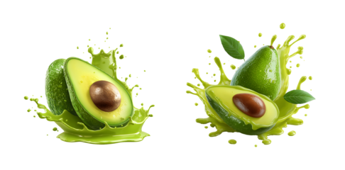 Dynamic Avocado Splash: Fresh Fruit and Juice Explosion isolated on transparent background