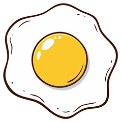 Cartoon Fried Egg with Yellow Yolk and White Border