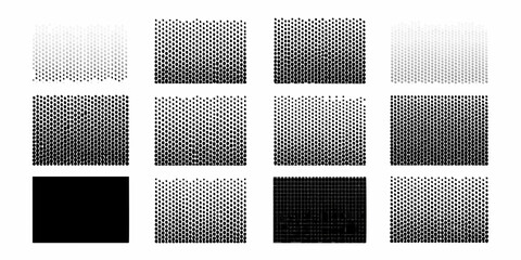 Collection of halftone dot patterns with gradient fades and solid black square © Mityunjoy
