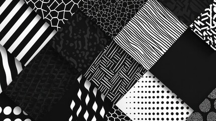 Dynamic Monochromatic Pattern Collection with Overlapping Geometric, Striped, and Abstract Designs in High Contrast Black and White