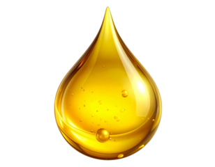  Single Golden Drop of Olive Oil with Reflection, Isolated on Transparent Background PNG