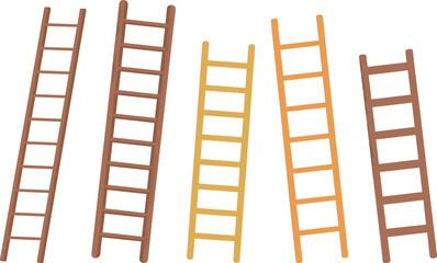 Cartoon ladder collection, colorful styles, construction tools, climbing equipment, safety design, vertical access, home improvement, illustration, structure comparison, variety