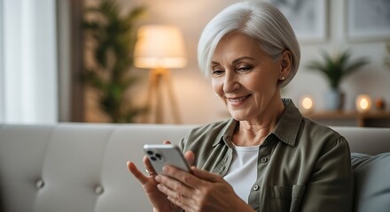 Mature Woman Enjoying Mobile Technology at Home with a Bright Smile and Modern Interior Decor Embrac.jpg