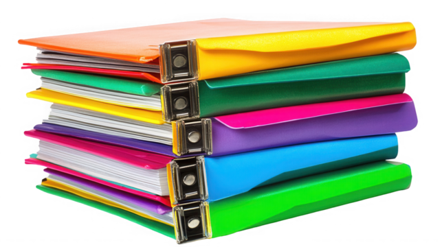 Stack of colorful binders isolated on transparent background ready to be used - Powered by Adobe