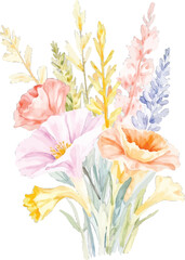 Watercolor flower bouquet with pastel colors, transparent background, vector, illustration