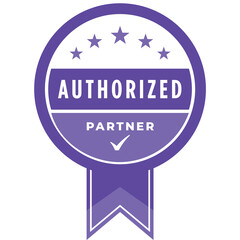 Purple Ribbon Badge With Stars And Text Authorized Partner And Check Mark Symbol Isolated On Transparent Background Perfect For Business And Recognition