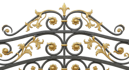 Ornate Wrought Iron Gate Detail with Gold Accents.