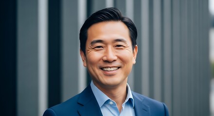 Portrait of a confident Asian businessman with a warm smile standing in front of a modern building e.jpg