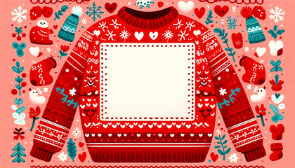 Red knit sweater pattern border, minimal white middle section.