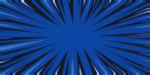 Obraz premium Pop art halftone background. Comic starburst pattern. Blue banner with star speech bubble. Vintage duotone texture. Gradient wow design. Cartoon superhero print. Vector illustration.