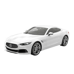 A sleek white modern sports car with chrome accents parked on a seamless white background highlighting its aerodynamic design and powerful stance
