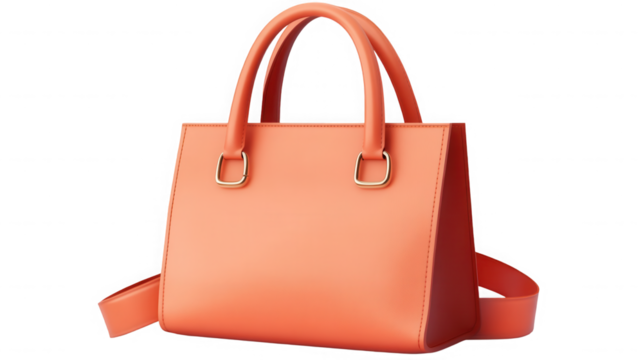 Stylish orange leather handbag isolated on transparent background for womens fashion