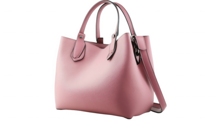 Chic pink leather handbag isolated on transparent background for womens fashion