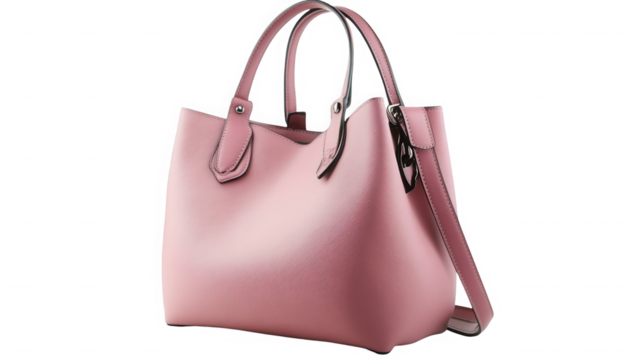 Chic pink leather handbag isolated on transparent background for womens fashion