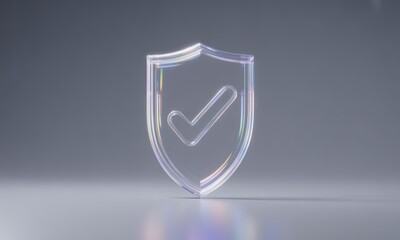 Transparent iridescent shield icon with checkmark