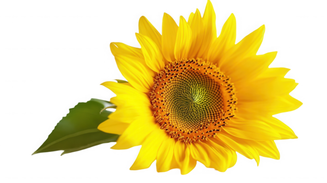 Close up of a sunflower isolated on transparent background in full bloom