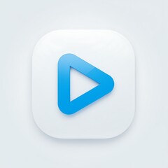 Minimalistic play button icon design in blue on white gradient background representing media application or streaming service interface style