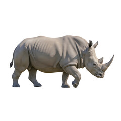 Fototapeta premium Side view of rhinoceros walking showcases its stocky build and impressive horns on transparent background