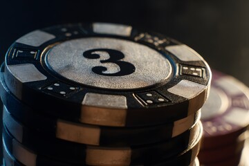  Close-up of chips stacked on number, casino vibe. High quality photo