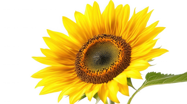 Closeup of a bright sunflower isolated on transparent background