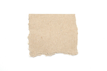 Torn kraft paper piece isolated on white background, ripped brown cardboard texture for crafts, scrapbooking, journaling, packaging design