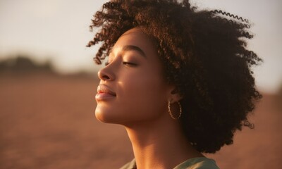 Young woman, eyes closed, enjoying golden light