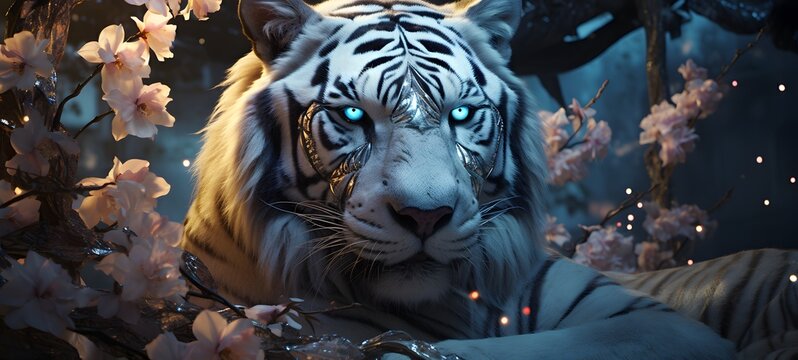 A white tiger , a small creature made of glass that is sitting in the palm of your hand,generative AI