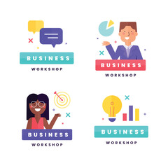 Flat design business workshop labels and tags template