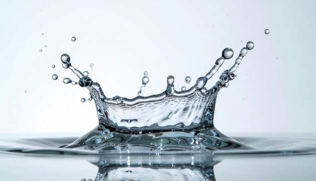 A crystal-clear crown splash of water frozen in mid-air, highlighting motion and purity in high-speed photography