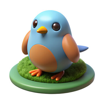 Adorable plump blue bird on green grass robin cute