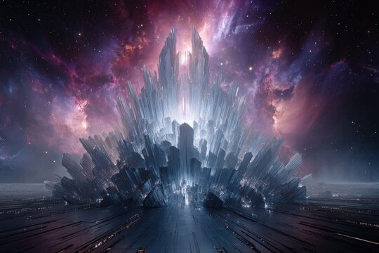 Futuristic Crystal City In Cosmic Nebula - Powered by Adobe