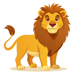 Cartoon illustration of a standing golden lion art on transparent background