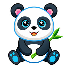 Cartoon panda sitting holding bamboo illustration on transparent background