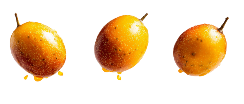 A vibrant display of ripe mangoes arranged in a row, showcasing their glossy skin and juicy texture, with a clean white background emphasizing their freshness and appeal for food photography