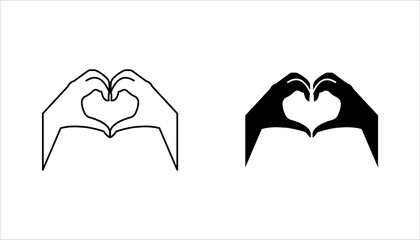 Hand Heart Gesture Love and Care icon set. vector illustration, pictogram isolated on white background. color editable