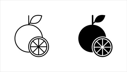 Citrus Orange Fruit Whole and Slice Line Art icon set. vector illustration, pictogram isolated on white background. color editable