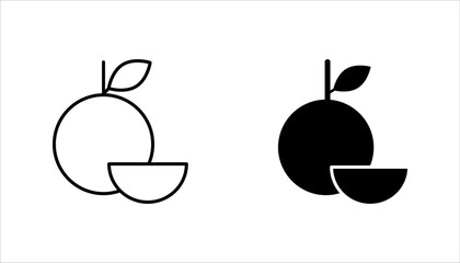 Citrus Orange Fruit Whole and Slice Line Art icon set. vector illustration, pictogram isolated on white background. color editable