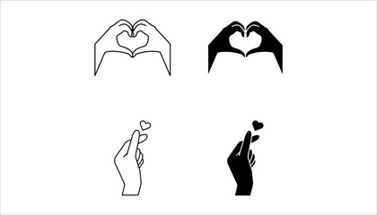 Korean Finger Heart Gesture K-Pop Love icon set. vector illustration, pictogram isolated on white background. color editable