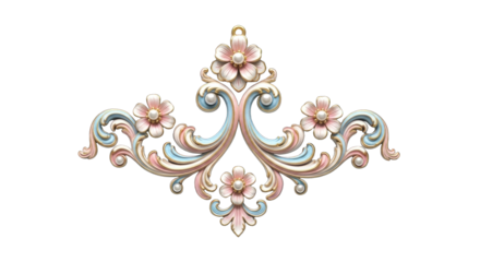 Elegant pastel rococo ornament isolated on white background.