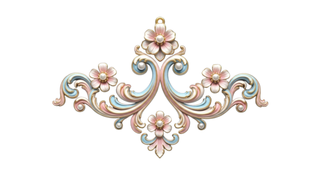 Elegant pastel rococo ornament isolated on white background.