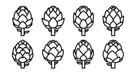 Vector icon eight artichoke icons in outline style