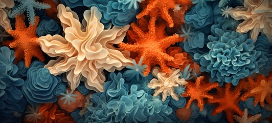 seamless pattern Ocean Coral with starfish ,generative AI