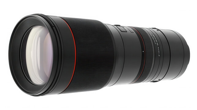 Professional telephoto lens isolated on transparent background for digital photography