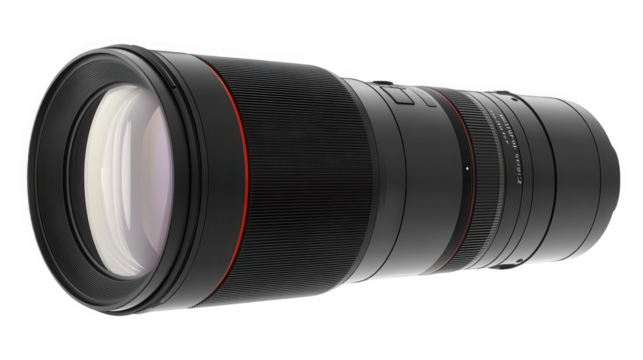 Professional telephoto lens isolated on transparent background for digital photography